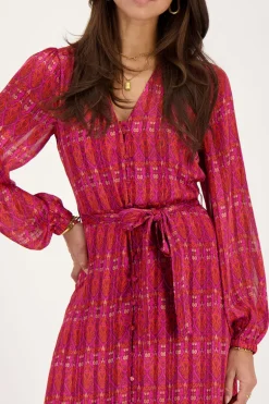 Robe Longue Rouge à Imprimé Aztèque