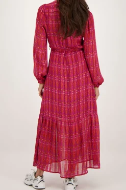 Robe Longue Rouge à Imprimé Aztèque