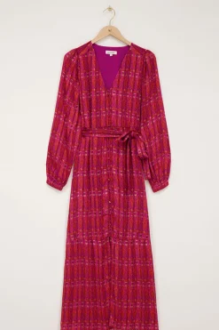 Robe Longue Rouge à Imprimé Aztèque