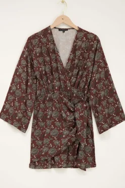 Robe Marron à Imprimé Floral Et Haut Cache-cœur