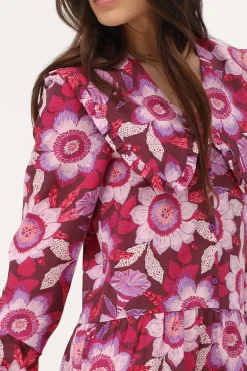 Robe Marron à Imprimé Floral Rose