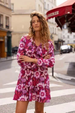 Robe Marron à Imprimé Floral Rose