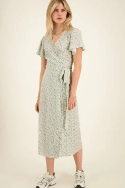 Robe Midi Blanche à Imprimé Floral Bleu