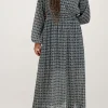 Robe Midi Bleu Foncé à Imprimé Fleuri