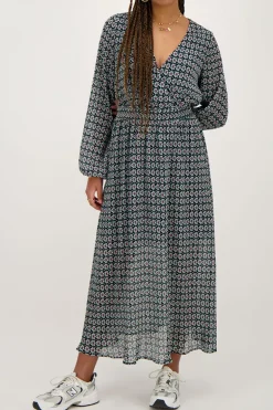 Robe Midi Bleu Foncé à Imprimé Fleuri