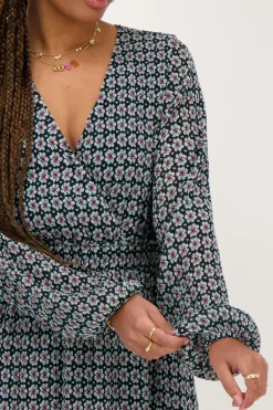 Robe Midi Bleu Foncé à Imprimé Fleuri