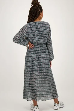 Robe Midi Bleu Foncé à Imprimé Fleuri