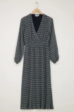 Robe Midi Bleu Foncé à Imprimé Fleuri