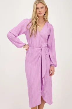 Robe Midi Froissée Violette Avec Chevauchement