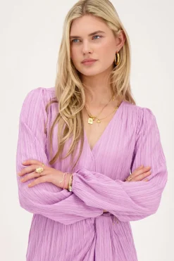 Robe Midi Froissée Violette Avec Chevauchement