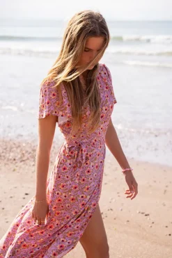 Robe Midi Lilas à Imprimé Floral Kaki
