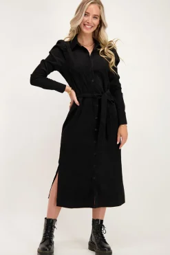Robe Midi Noire Côtelée