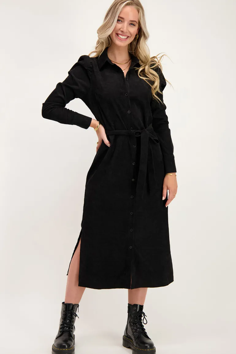 Robe Midi Noire Côtelée