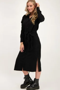 Robe Midi Noire Côtelée