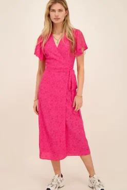 Robe Midi Portefeuille Avec Motif Floral Rouge