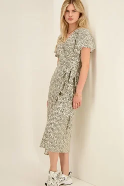 Robe Midi Vert à Imprimé Noir Et Blanc