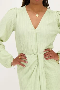 Robe Midi Verte à Chevauchement