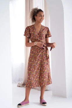 Robe Midi Verte à Imprimé Floral