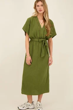 Robe Midi Verte Foncée En Mousseline