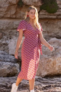 Robe Midi Violette à Motifs Cachemire