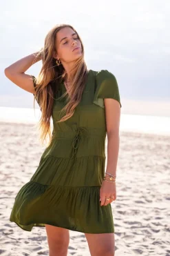 Robe Mi-longue Verte Effet Satin