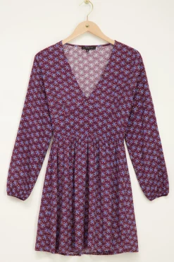 Robe Multicolore Avec Motif Floral Et Manches Longues