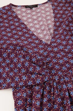 Robe Multicolore Avec Motif Floral Et Manches Longues