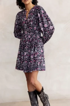 Robe Noire à Imprimé Fleuri Lilas Et Rose