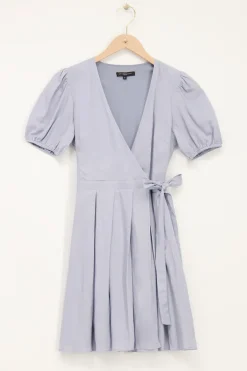 Robe Portefeuille Bleu Ciel Avec Manches Bouffantes