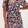Robe Portefeuille Bleu Foncé à Imprimé Cachemire