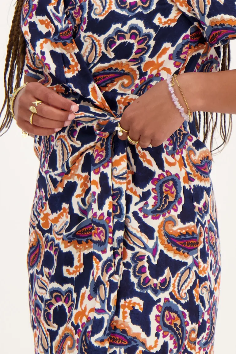 Robe Portefeuille Bleu Foncé à Imprimé Cachemire