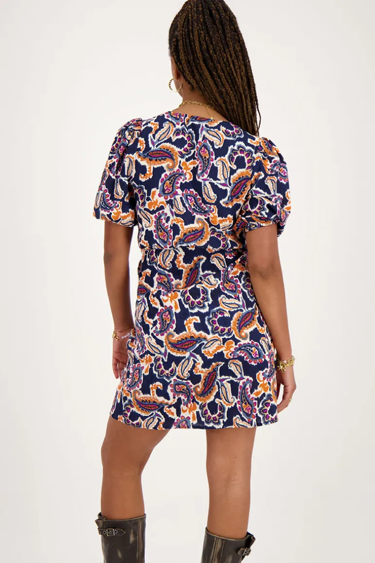 Robe Portefeuille Bleu Foncé à Imprimé Cachemire