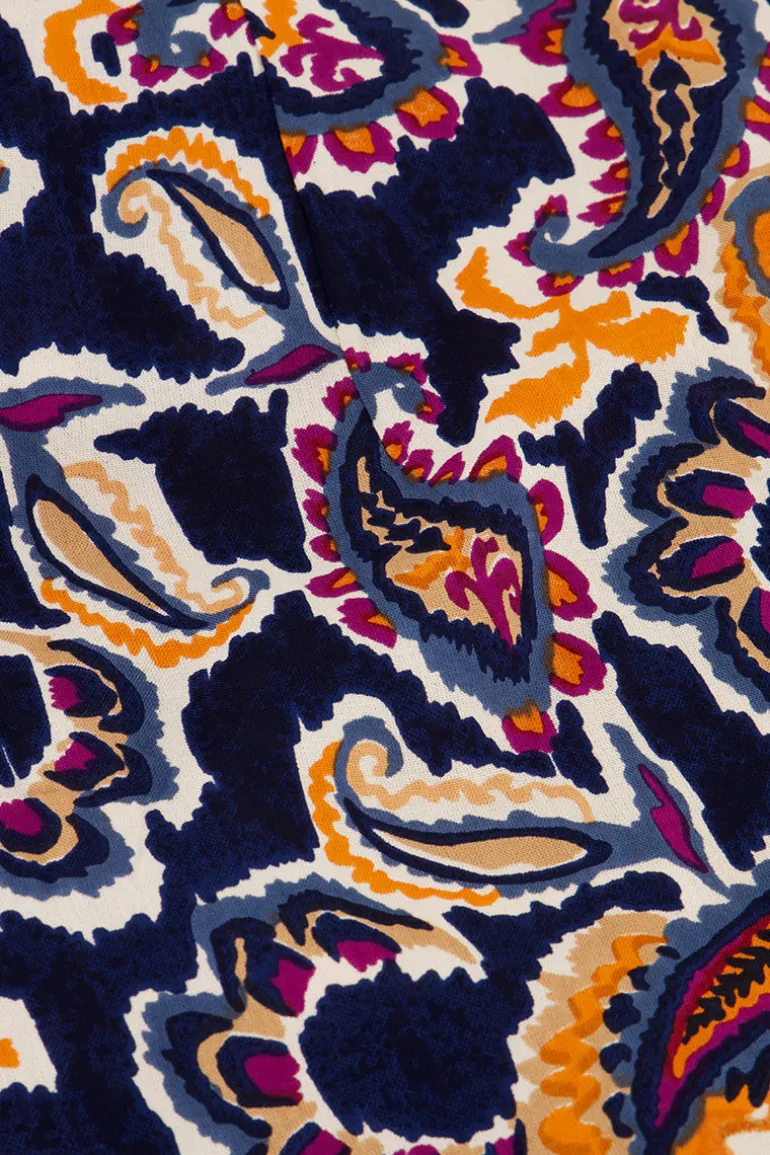 Robe Portefeuille Bleu Foncé à Imprimé Cachemire