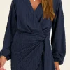 Robe Portefeuille Bleue En Tissu Gaufré