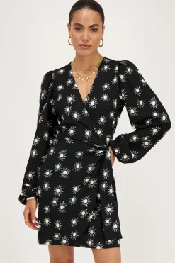 Robe Portefeuille En Crinoline Noire Avec Imprimé Soleil