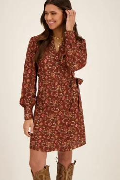 Robe Portefeuille Marron Avec Imprimé Graphique