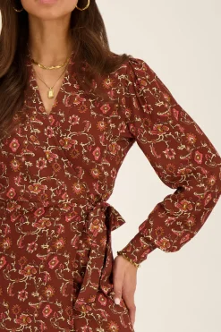 Robe Portefeuille Marron Avec Imprimé Graphique