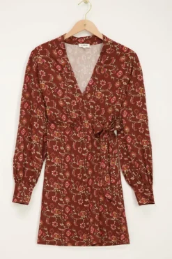 Robe Portefeuille Marron Avec Imprimé Graphique