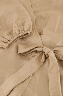 Robe Portefeuille Métallisée Beige Effet Satin