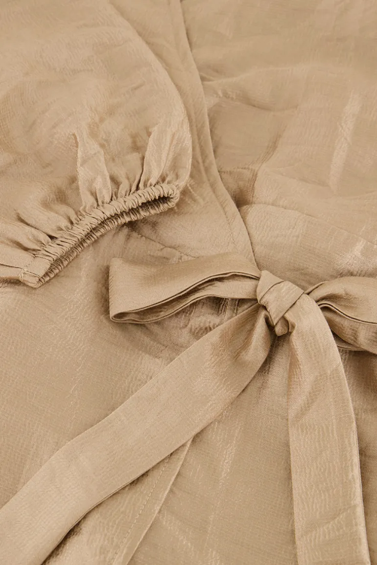 Robe Portefeuille Métallisée Beige Effet Satin