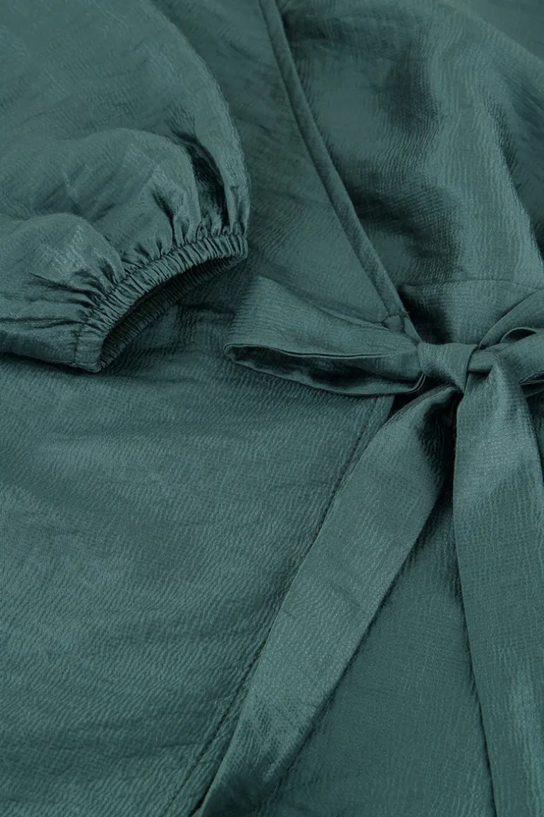 Robe Portefeuille Métallisée Verte Effet Satin