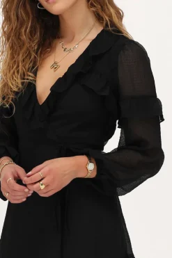 Robe Portefeuille Noire à Volants