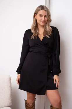 Robe Portefeuille Noire Avec Nœud