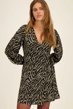 Robe Portefeuille Noire Imprimé Zébré