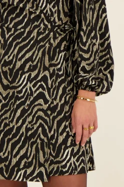 Robe Portefeuille Noire Imprimé Zébré