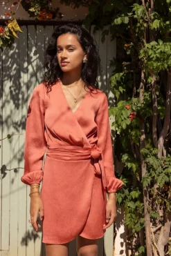 Robe Portefeuille Orange Avec Ceinture