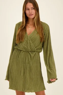 Robe Portefeuille Plissée Verte