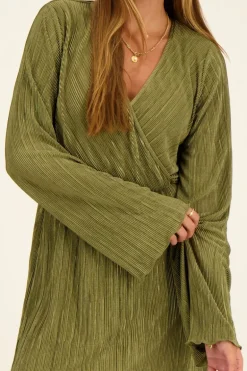 Robe Portefeuille Plissée Verte