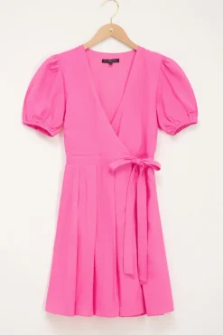 Robe Portefeuille Rose Avec Manches Bouffantes