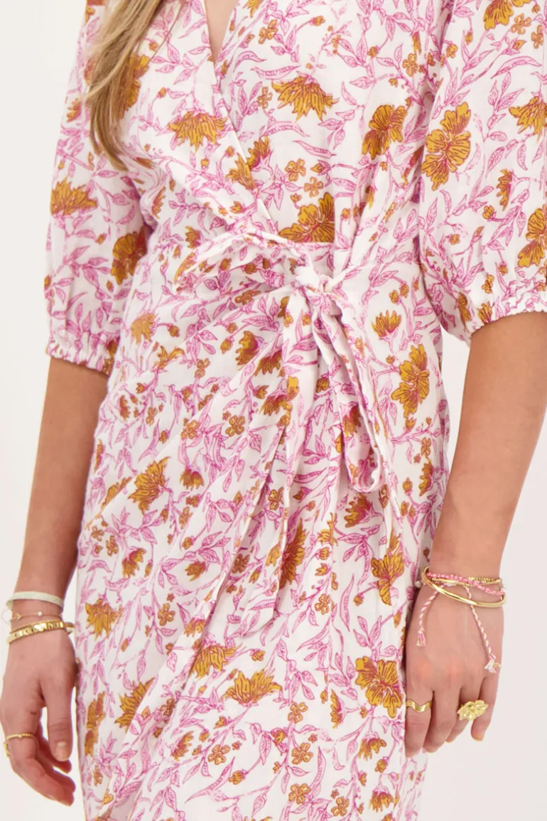 Robe Portefeuille Rose Hydrophile à Imprimé Floral
